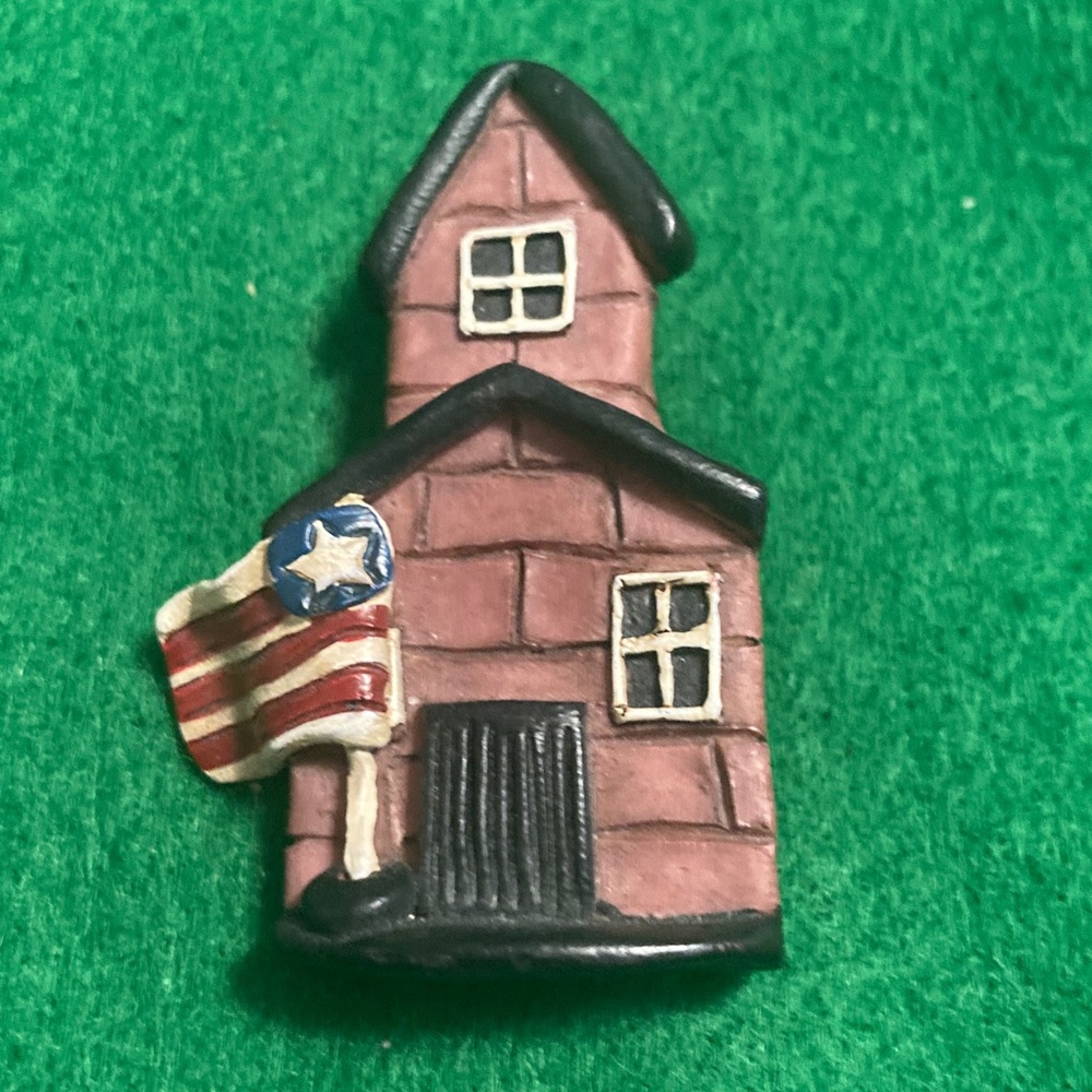 Patriotic School House Brooch with Flag